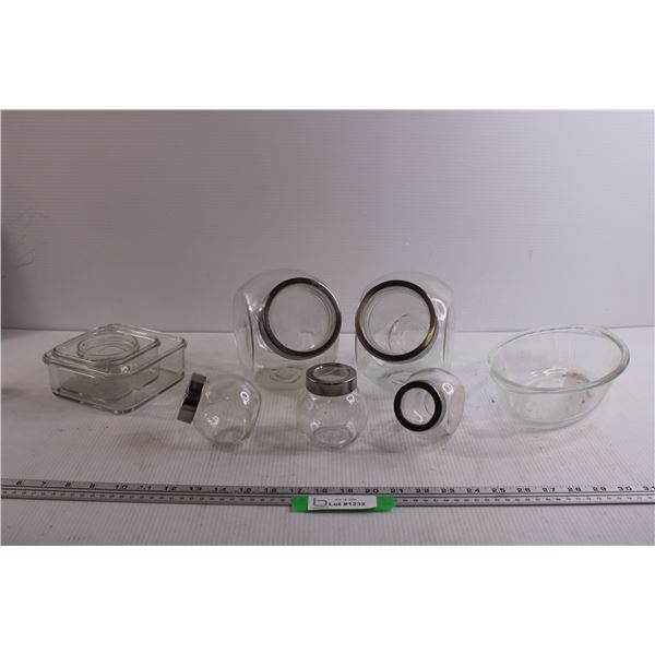 (5) Glass Cannisters + Misc.