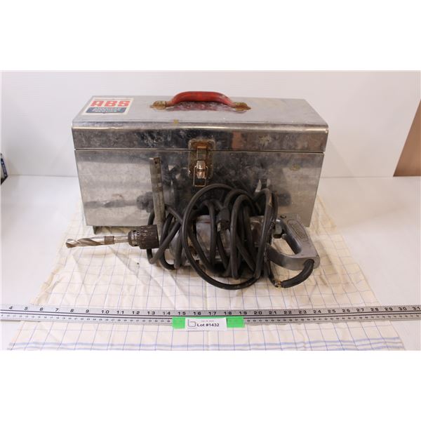 Metal Tool Box - 18.5" x 9.5" x 7.5" & Milwaukee Electric Drill (Has Worn Cord, untested)