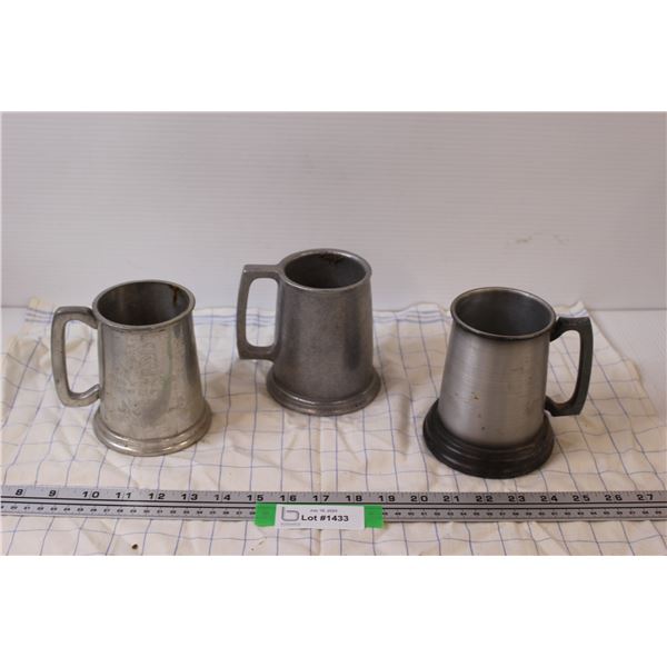 (3) Metal Beer Steins - 5" Tall