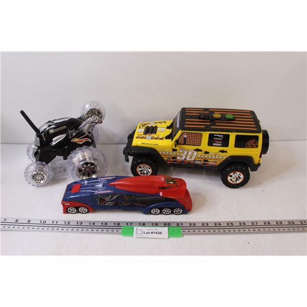 (3) Toy Trucks: Spiderman, Jeep, & Remote Control (Untested)
