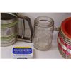 Image 3 : Flour Sifter, (2) Glass Sealing Jars, Sewing Basket (Broken Handle)