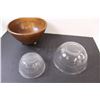Image 4 : Wooden Bowl - 10", Clear Glass Mixing Bowls - 8" & 6"