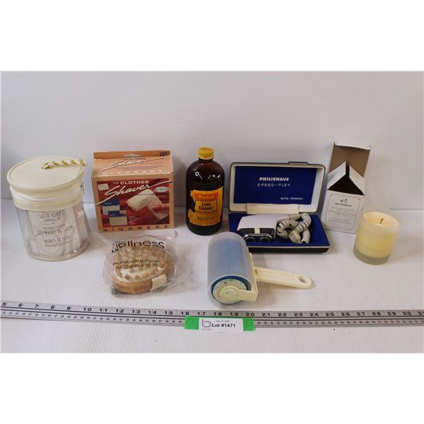 Lot: Kodak Lens Cleaner, Philishave Shaver, Satin Hands Kit, Candle, Misc.