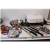 Image 1 : (2) Frying Pans, Electric Frying Pan, (5) Kitchen Knives, Pot Holders, Silverware (Assorted)