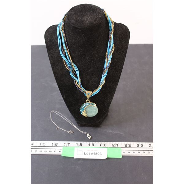 (2) Necklaces: Beaded w/Stone, Cubic Zirconium