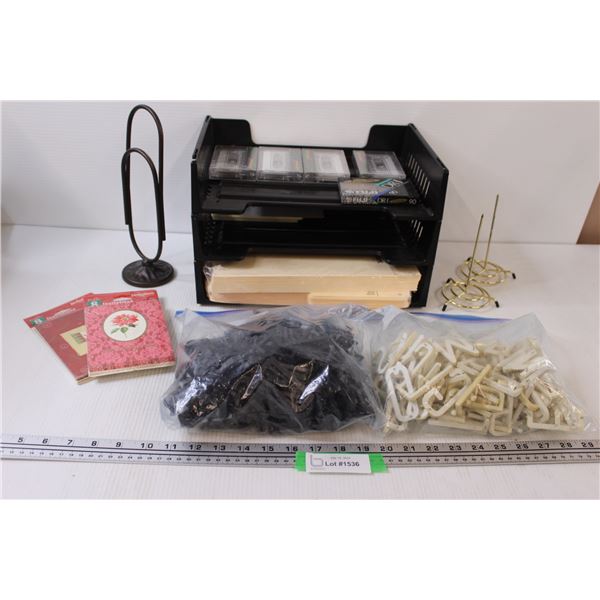 Office Supplies: File Folders, Letter Tray, Black & White Letter Sign Letters, Note Holders, Misc.