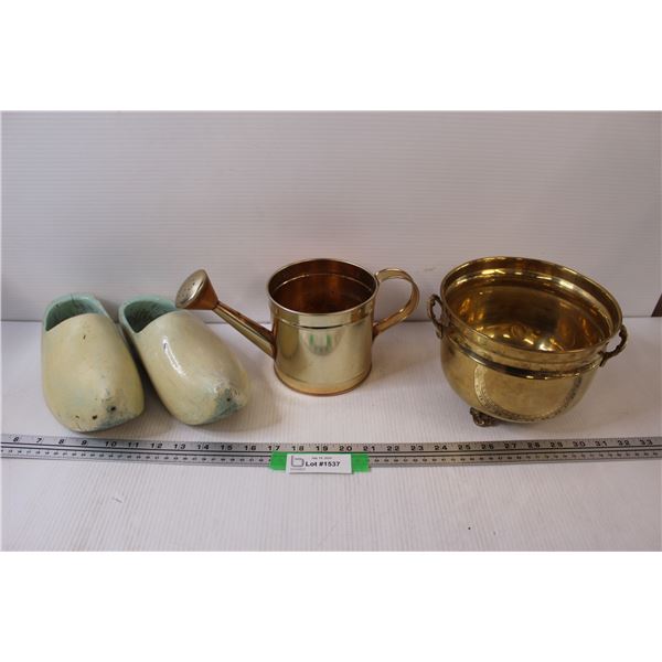 Dutch Wooden Shoes, Brass Plant Pot, Decorative Watering Can