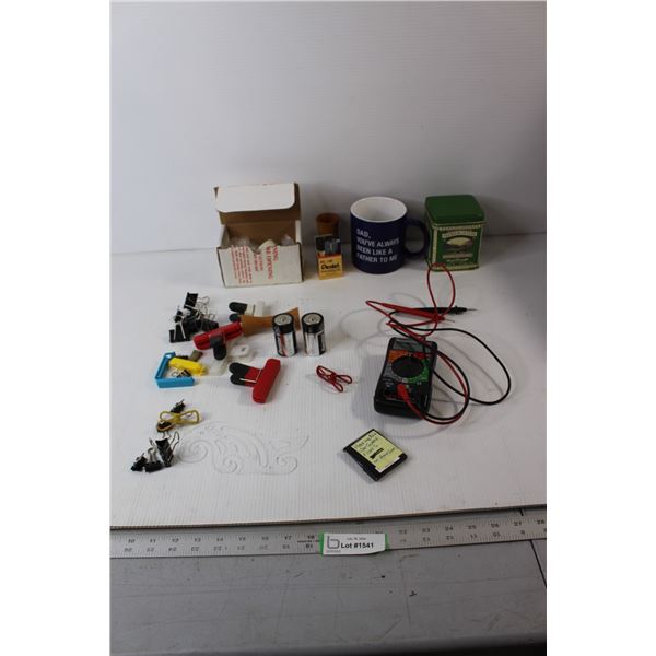 Clips, Dad Coffee Mug, Orange Pekoe Tin, Hearing Aid Guard, Misc.