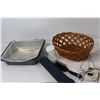 Image 2 : Meat Thermometer, Tea Pot, Flour Tin, Woven Basket, Cake Pans, Misc.