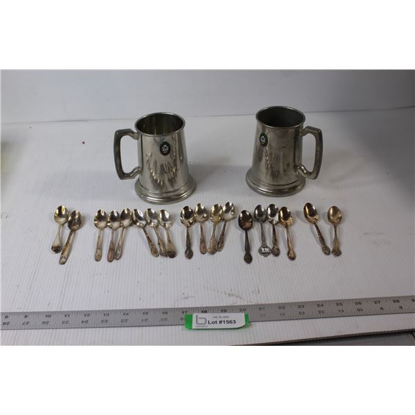 Souvenir Tea Spoons, (2) Metal Cups
