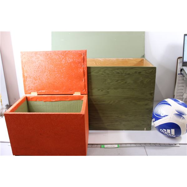 Adidas Soccer ball, (2) Chests - (Small - 14 1/2" x 9 1/2" x 9 1/2"H), Big - 13 3/4" x 27" x 15"H
