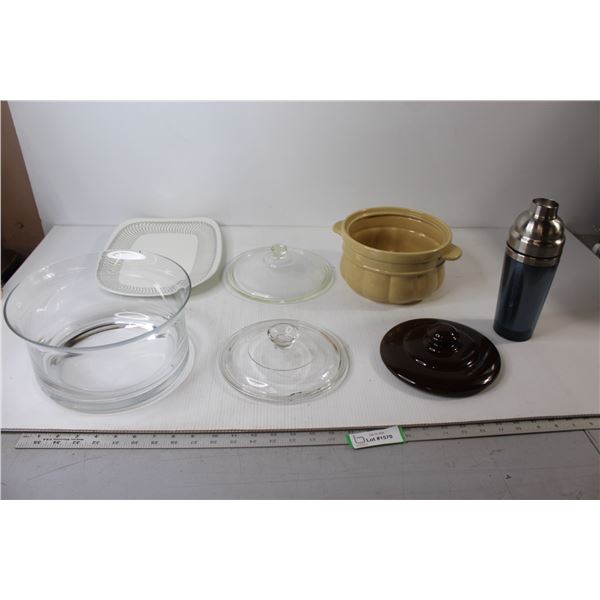 Glass Bowls, Tray, Cocktail Shaker