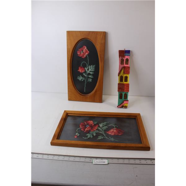 House Decoration, (2) Cross Stitch Pictures in Frames - 11 3/4"x 19 1/2". 19 1/2" x 10 1/4"