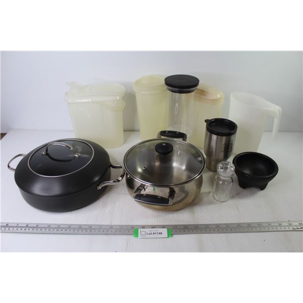 Tupperware & Rubbermaid Containers - Cooking Pans w/Lids - Beverage Cup - Misc. Items