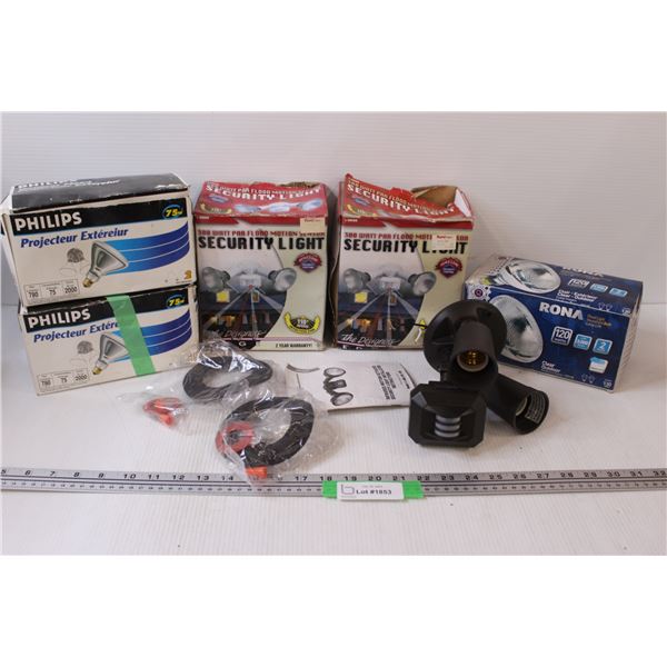 Lot of Security Light Fixtures & Flood Light Bulbs