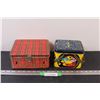 Image 1 : Vintage Pac-Man Lunch Box - 6.5" x 4.5", Red Plaid Aladdin Lunch Box (Missing Handle) - 8" x 7"