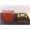 Image 7 : Vintage Pac-Man Lunch Box - 6.5" x 4.5", Red Plaid Aladdin Lunch Box (Missing Handle) - 8" x 7"