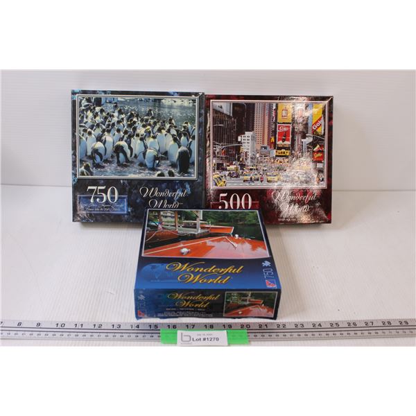 (3) Puzzles: Penguins, City, Boats - as is