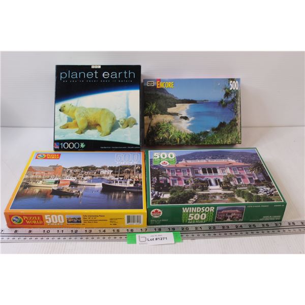 (4) Puzzles: Polar Bears, Boats, Villa, Tropical Beach - as is