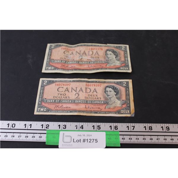 (2) Canadian Two Dollar Bills - 1954 (Has Scotch Tape)