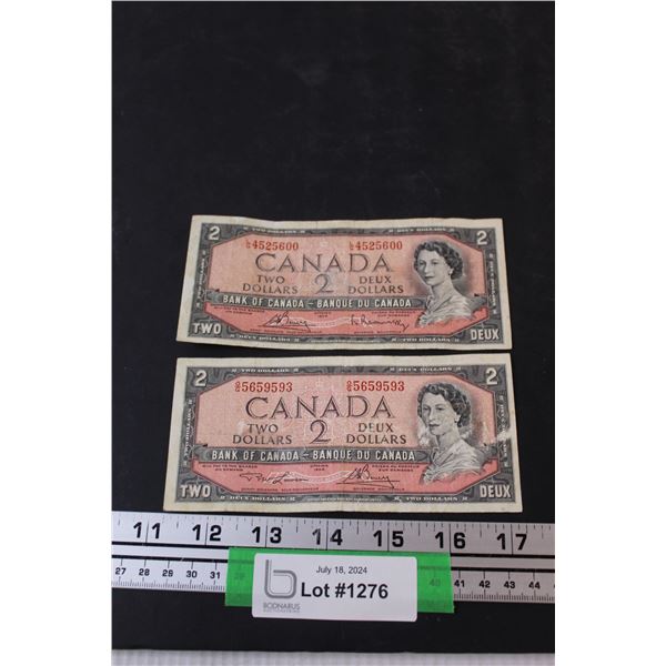(2) Canadian Two Dollar Bills - 1954 (Has Scotch Tape)