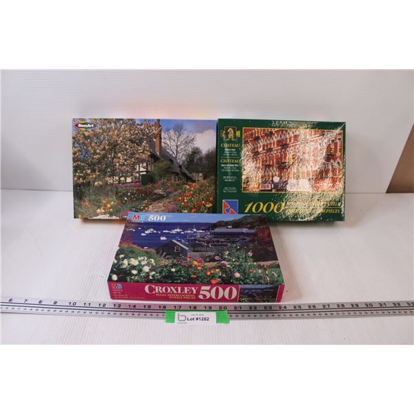 (3) Puzzles: Cottage, Costal Village, NYC - as is