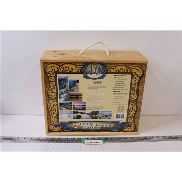 Wooden Box of 10 Cottage Country Puzzles - as is