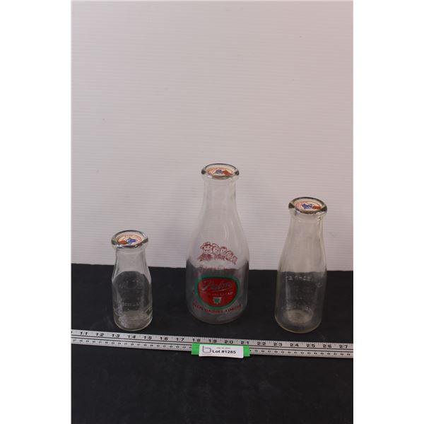 (3) Glass Milk Jugs: 10" & 8" x 6" Tall