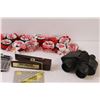 Image 2 : Binoculars, Calculators, Basket of Office Items, (16) Christmas Napkin Holders, Misc.