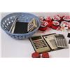 Image 3 : Binoculars, Calculators, Basket of Office Items, (16) Christmas Napkin Holders, Misc.