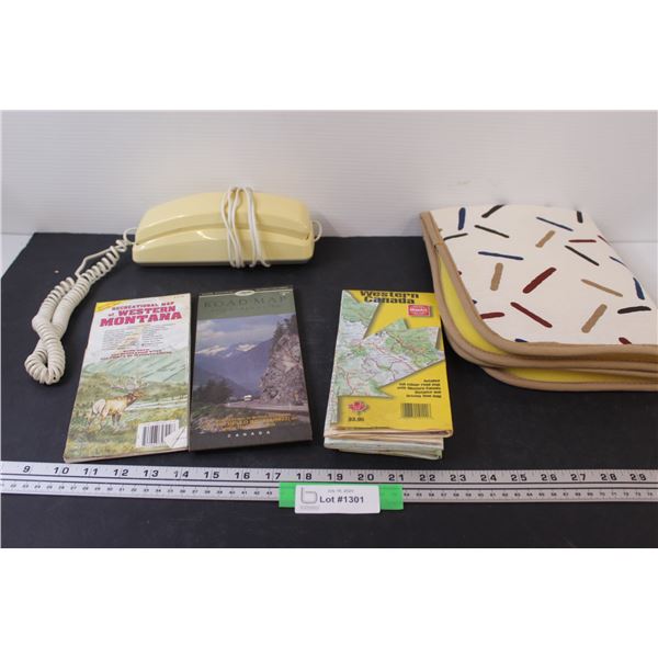 Landline Telephone, (3) Canadian Road Maps, & Baby Change Pad