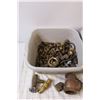 Image 2 : (2) Plastic Tubs of Hardware: Brass Plumbing & Rubber Washers, Misc.