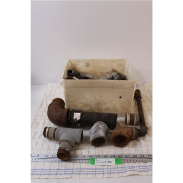 Plastic Bucket of Metal Plumbing Connectors - as is