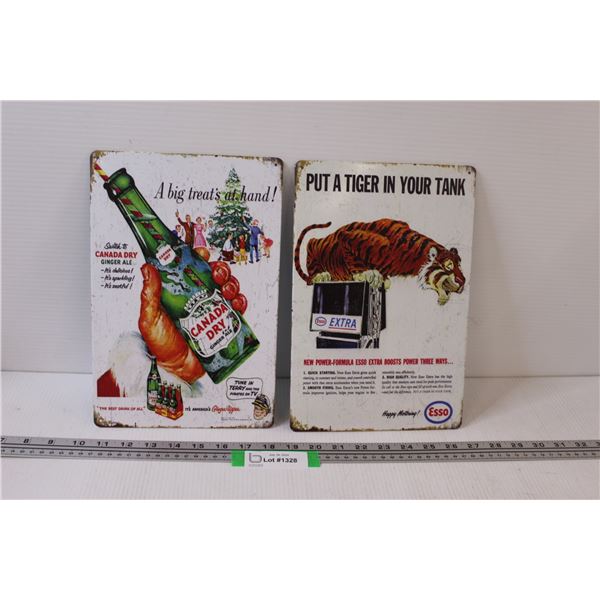 (2) Metal Signs: Canada Dry & Esso - 12" x 8"