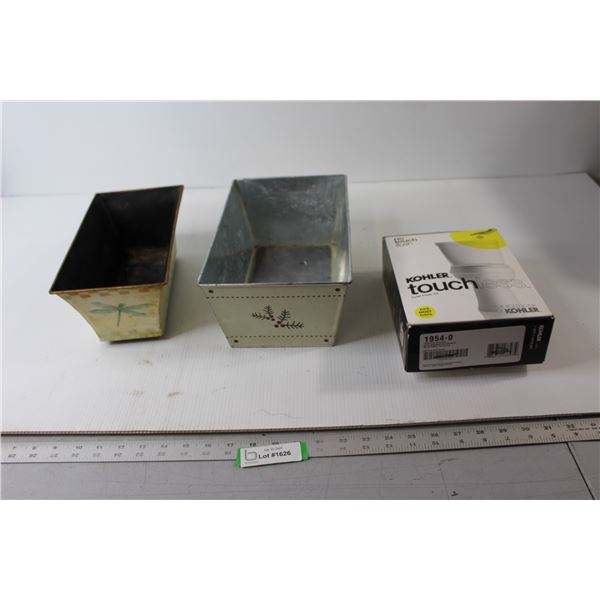 (2) Tin Planters, Kohler Touchless Toilet Flush
