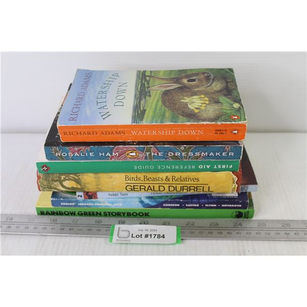 (7) Books - Rainbow - Watership Down - The Dress Maker - Birds Beasts & Relatives