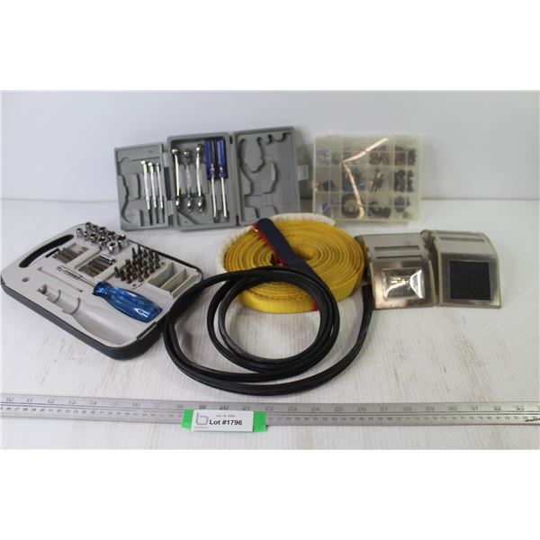 Incomplete Tool Sets - Strap - (2) LED Solar Lights (untested) - Rubber Weather Stripping