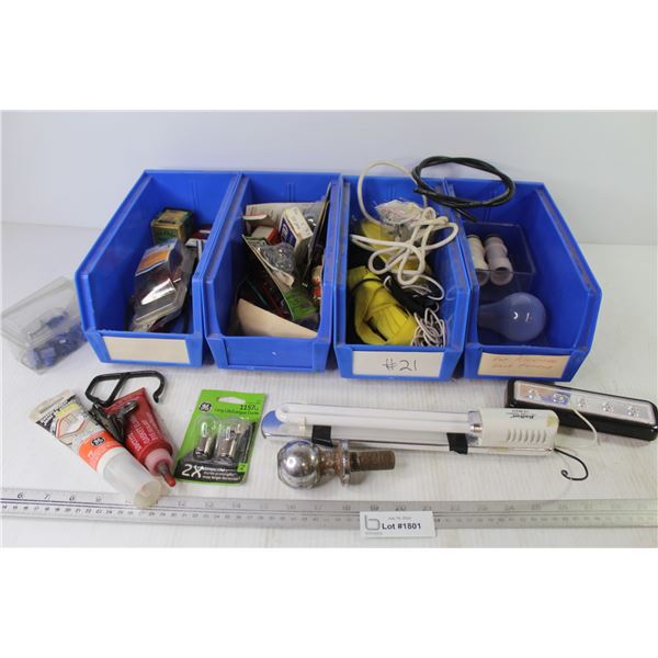 Parts Organizer Bins - 1 7/8" Hitch Ball - Bulbs - Lights - Straps - Misc. Items