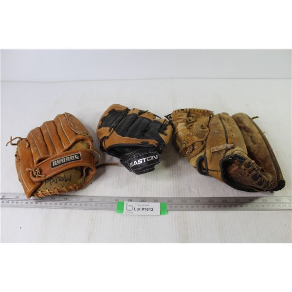 (3) Baseball Gloves (2 Left handed - 1 Right) - Regent - Easton