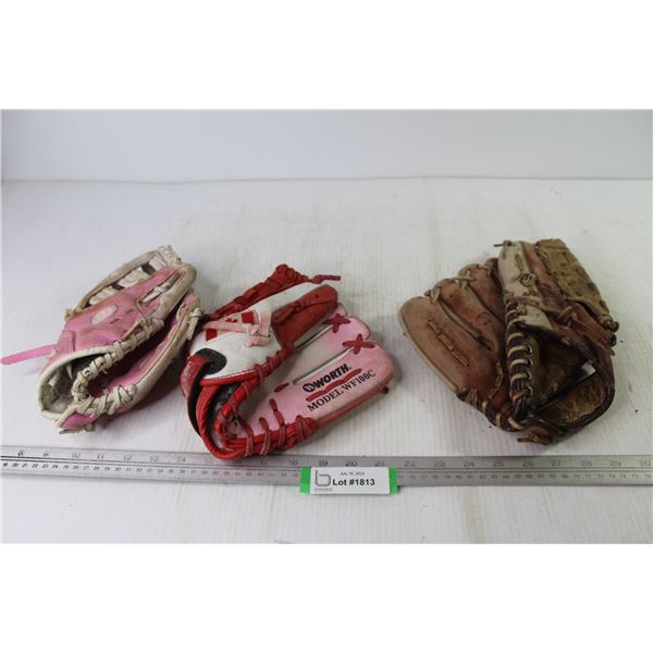 (3) Baseball Gloves (2 Left handed - 1 Right) - Wilson - Worth