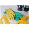 Image 4 : (3) Open Cans of Primer - Adhesive Trowels - Drywall Mud Knives - Rubber Gloves - Paper Tape
