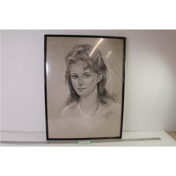 Framed Charcoal Drawing of Lady (24 1/2" x 18 1/2")