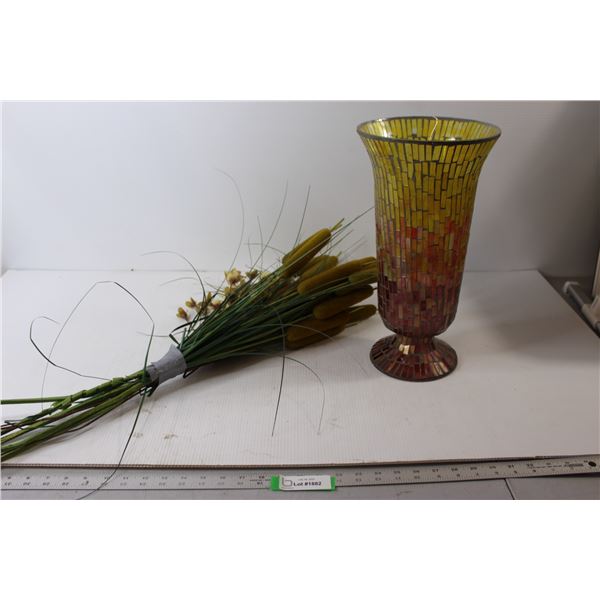 Mosaic Vase & Faux Plants