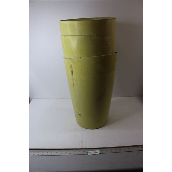 *(3) Green Garbage Planters - 19 1/2" H
