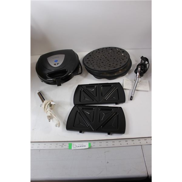 (2) Silicone Holders, Panini Press, (2) Hair Curlers