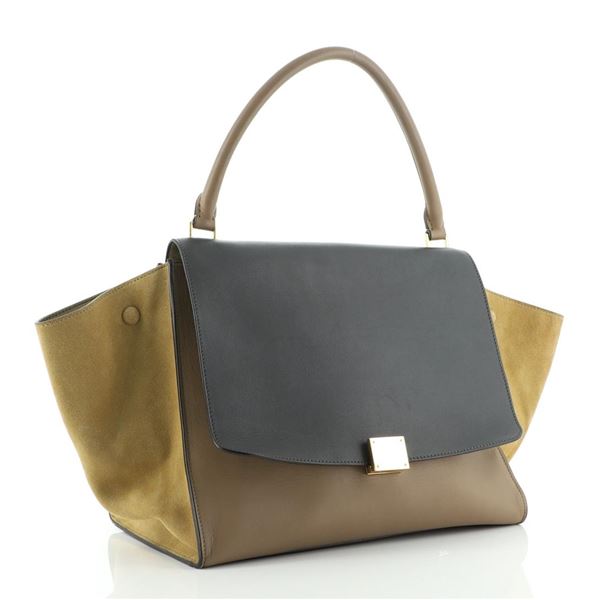 Celine Trapeze Bag Tricolor Calfskin Leather And Suede