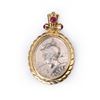 Image 1 : 18K Yellow Gold Pendant with Rubies & Vintage Silver Medallion