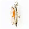 Image 5 : Antique 14K Gold Carved Shell Cameo Hand Etched Floral Filigree Brooch Pendant