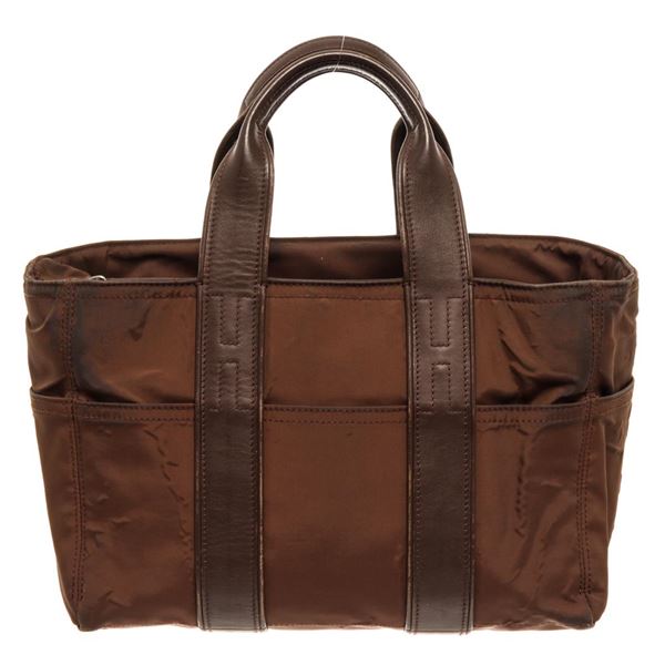 Hermes Brown Nylon and Leather Acapulco Tote Bag