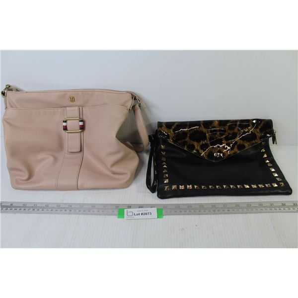 (2) Black Studded Purse - Cream Coloured